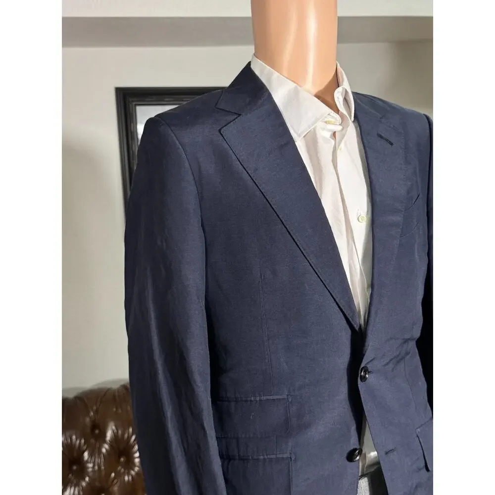 Tom Ford Navy Blue Linen Silk 2Pc Suit 38R US Notch Lapel 32x28.5 Pants O'connor